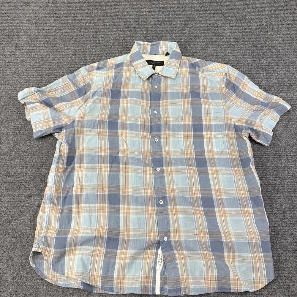 Rag & Bone Shirt Mens XL Blue Plaid Short Sleeve Button Up Lightweight Casual